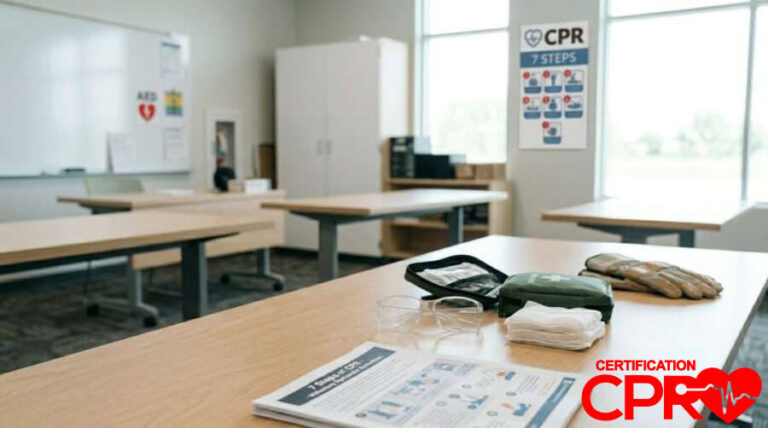 CPR training setup with manikins and instructional materials in Jacksonville.