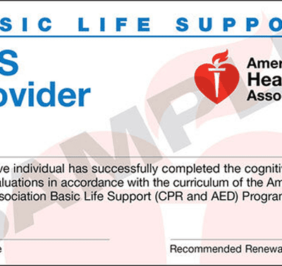 Sample AHA BLS CPR Card