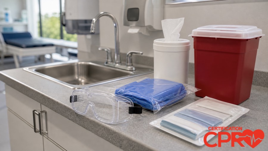 Bloodborne pathogens exposure control supplies for healthcare worker training in Jacksonville.