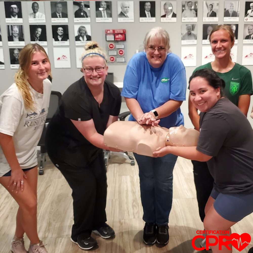 Group CPR training session in Jacksonville with certification course.