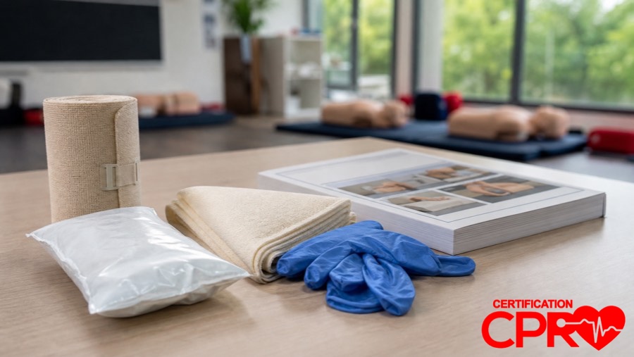 CPR training materials and certification supplies in Jacksonville classroom.