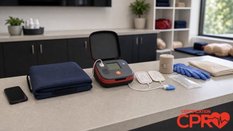 AED trainer and CPR classroom supplies for learning the Chain of Survival in Jacksonville.