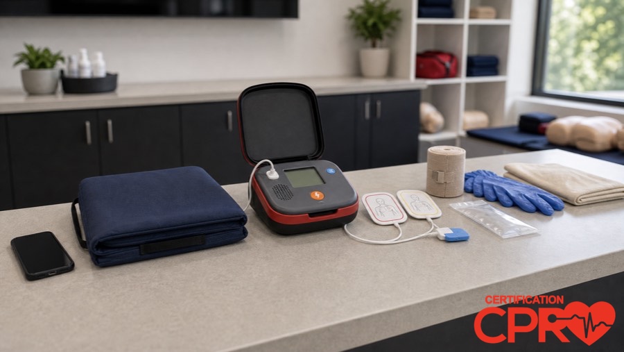 AED trainer and CPR classroom supplies for learning the Chain of Survival in Jacksonville.